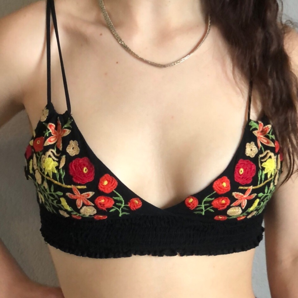 Embroidered flower bralette or crop top